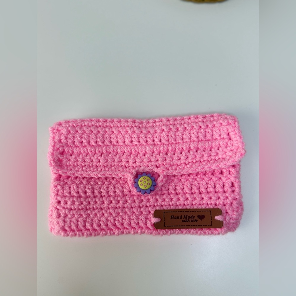 Handmade Wallet For Girls Pink Floral Crochet